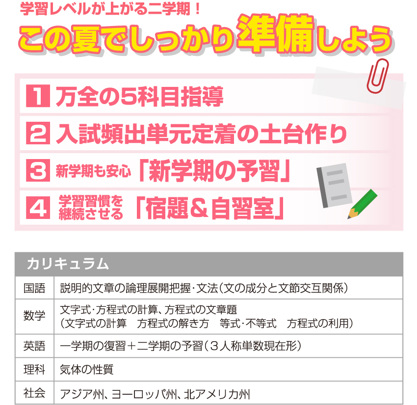 学習レベルが上がる二学期！この夏でしっかり準備しよう 中学1年生プログラム